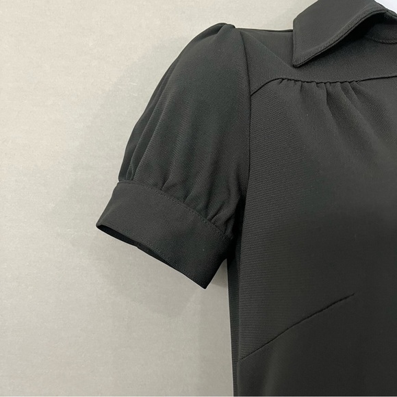 Ann Taylor Loft Black V Neck Button Short Sleeve A Line Dress - Picture 4 of 16